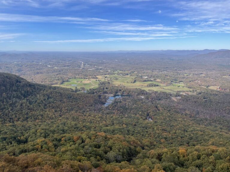 View from Mount Yonah over forested foothills in the Chattahoochee National Forest