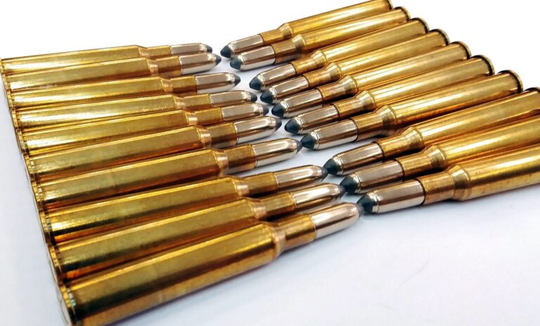 Rows of brass rifle cartridges