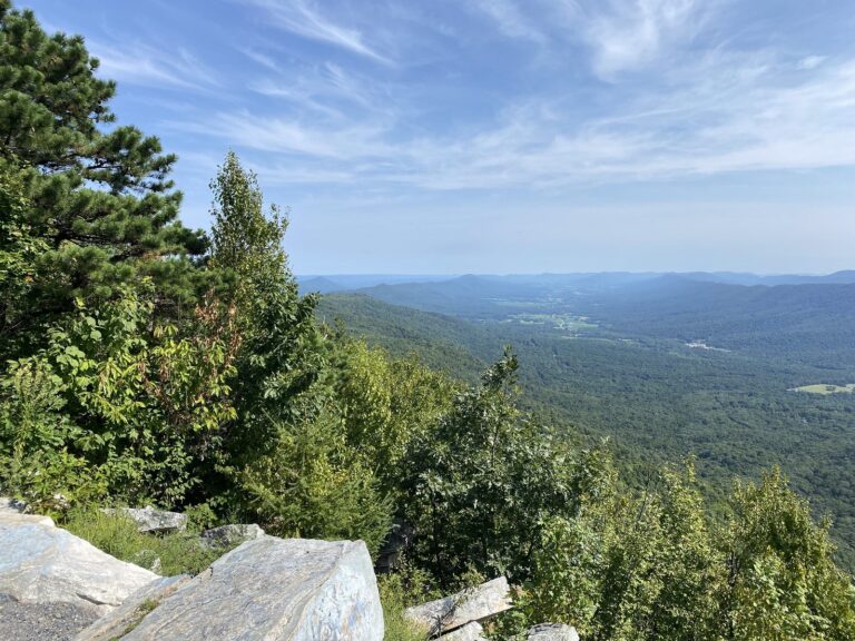 Long view over ridge-and-valley country from a rocky overlook in south-central Pennsylvania