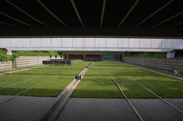 Covered firing line at an outdoor rifle range